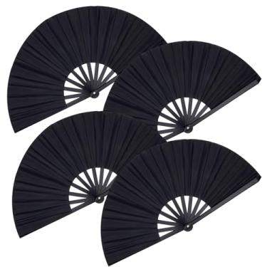 Imagem de Pacote com 4 ventiladores de clack para dança de linha, ventilador de mão de botas no chão, ventilador dobrável preto alto para estourar, rave e festival, ventiladores portáteis portáteis para