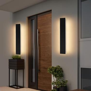 Imagem de Mikeru Pacote com 2 arandelas de parede LED de 59,9 cm de comprimento, 11 cm de largura, IP65 à prova d'água, luminárias externas brancas quentes de 3000 K para varanda, garagem, porão e pátio