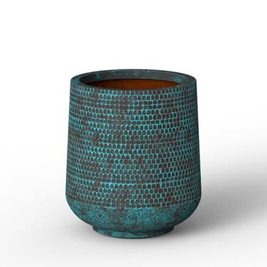 Imagem de Humid Jade Vaso redondo de concreto de 33 cm com textura de grade irregular, vaso de plantas de superfície salpicada mineral com orifício de drenagem, ideal para árvores, flores, arbustos, véu