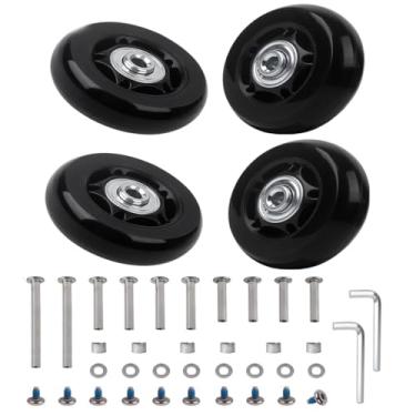 Imagem de FSATNDE Conjunto de substituição de rodas de bagagem, 40 mm, 45 mm, 50 mm, 54 mm, 60 mm, 4 rodas de poliuretano com rodízio de rolamento de eixo de 3 tamanhos para mala de bagagem, bolsa de trole