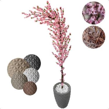 Imagem de Cerejeira Artificial Curva Sakura Rosa Bebe Grande Vaso Decoração - Fl