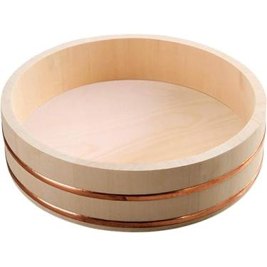 Imagem de Banheira De Mistura De Arroz Hagiri Sushi Oke De Estilo Japonês Com Encadernação De Cobre Tigela De Servir Arroz De Madeira Sushi Making P Para Restaurante De Sushi, White, 36x9cm