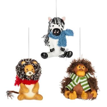 Imagem de The Bridge Collection Conjunto de enfeites de animais de safári de resina com cachecóis - enfeites de Natal de 8,3 cm de leão fofo, zebra, macaco