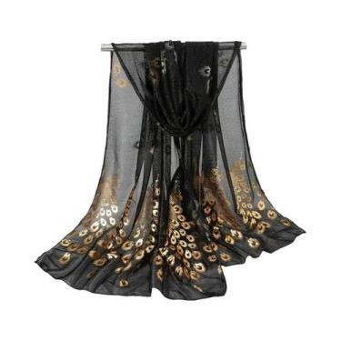 Imagem de Lenço Bronzeador Pavão 170cm 60cm Feminino Elegante Fino Respirável Xa