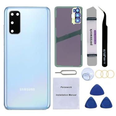 Imagem de Perzework Substituição de vidro traseiro OEM para Samsung Galaxy S20 6,2 polegadas com kit de ferramentas de reparo e adesivo pré-instalado (azul molde)