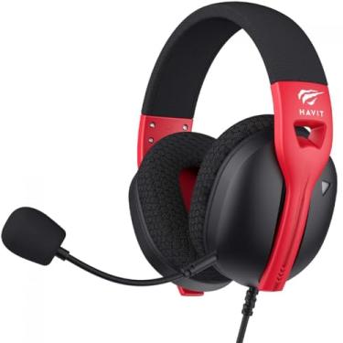 Imagem de Headset Gamer Fuxi-H5d, 3.5mm, Microfone Destacável, Adaptador Y para PC, Drivers de 50mm, Preto/Vermelho