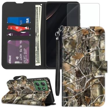 Imagem de Capa carteira para Motorola Moto G Power 2025/Motorola Moto G Play 2025 – Capa flip de couro PU com bloqueio de RFID com suporte para cartão, suporte e proteção à prova de choque, madeira camuflada