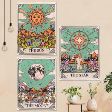 Imagem de Tapeçaria Aipon Tarot Cartão Sun Moon Star Verde Floral 38x51cm