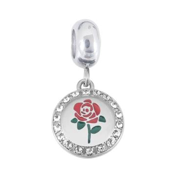 Imagem de BlingNuts Pingente de flor rosa feminino I Love You Pink Flowers Heart Charm Compatível com Pandora Charms Pulseiras Joias de Aniversário Presentes