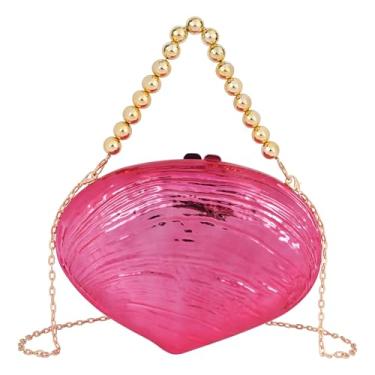 Imagem de Bolsa feminina Seashell Evening Bag Mermaid Chain Strap Clutch Shoulder Bag, 08-rosered