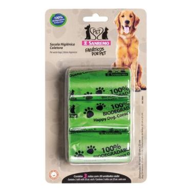 Imagem de Kit 3 Rolinhos C/ 20 Saquinhos Coco Cata Caca Cães Gato - SANREMO