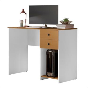 Imagem de Escrivaninha Mesa Computador Gamer 2 Gavetas e Suporte para CPU Multiuso Quarto Estudo Escritório(Branco/Nature)