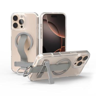 Imagem de ZOGOOR Capa magnética para iPhone 16 Pro de 6,3 polegadas, [apto para MagSafe] Alça de dedo de silicone com sensação de pele [testada em queda de grau militar] Capa de suporte prata com fivela de anel