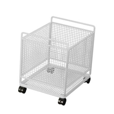 Imagem de IEUDNS Cesto de roupa suja com rodinhas, carrinho de roupa suja com arame de metal, organizador para dormitório, banheiro e quarto, Branco, M