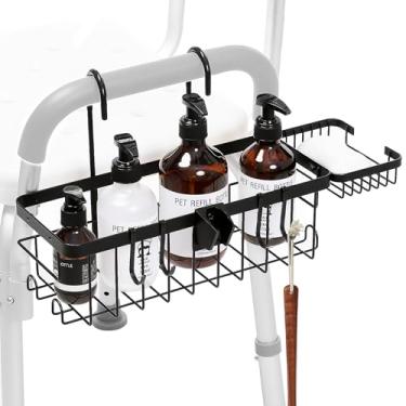 Imagem de TYYIHUA Suporte de chuveiro suspenso para cadeira de chuveiro com ganchos, bandeja de sabão e rack de chuveiro, cesta organizadora de chuveiros de banheiro para idosos, grávidas, pacientes, acessórios