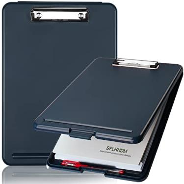 Imagem de A4 Pranchetas, capa de arquivo, pasta com clipe de fixação, organizador de arquivos, caixa de arquivo, à prova d'água, caixa de prancheta, arquivo com estojo de documentos de armazenamento com clipe para escrita, escritório de desenho (cinza azul)