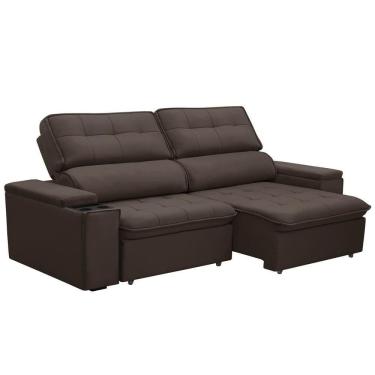 Imagem de Sofá Retrátil Reclinável Para Sala 3 Lugares 230cm Nour F04 Veludo Marrom Escuro - Lyam Decor