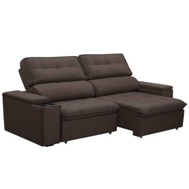 Imagem de Sofá Retrátil Reclinável Para Sala 3 Lugares 210cm Nour F04 Veludo Marrom Escuro - Lyam Decor