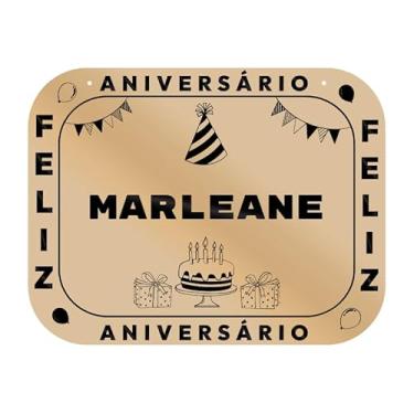 Imagem de Placa Feliz Aniversário Marleane em MDF, 19x14 cm, com 2 Furos para Pendurar