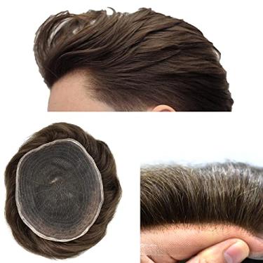 Imagem de Sistema de substituição de cabelo peruca masculina renda francesa peças de cabelo humano nós descoloridos peruca de renda completa para homens perucas naturais para homens #2 castanho escuro - 120%