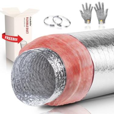 Imagem de Cuchiilo Duto flexível isolado R6 de 25,4 cm, duto de isolamento HVAC, duto isolado de 25 pés, mangueira de duto isolado de 25,4 cm, mangueira de alumínio para duto flexível de ar R6.0 de 25 m de