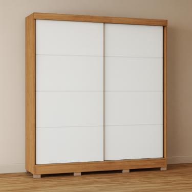 Imagem de Guarda Roupa Casal 2 Portas de Correr com Pés em MDF Pontal Móveis Castro - Cedro/Branco Line