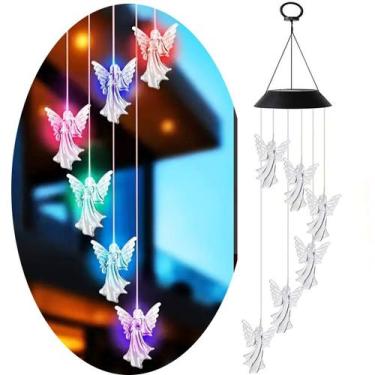 Imagem de Pisca Solar Giratório Anjos Decoração De Natal LEDs Colorido - Genéric