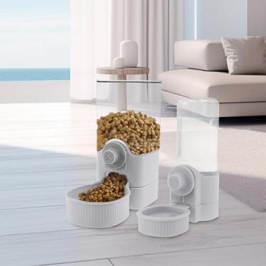 Imagem de KTZCTPCA Dispensador de água para alimentos para animais de estimação, alimentador automático de água, dispensador de água para gatos com altura ajustável, conjunto de alimentador e dispensador de
