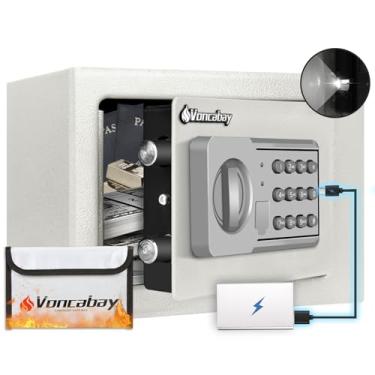 Imagem de Voncabay SAFEMoney Cofre para casa com sensor de luz e função mudo e cofre de segurança à prova de fogo com tomada de emergência e teclado digital - branco