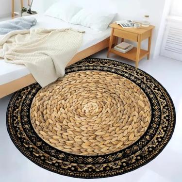 Imagem de Lacomfy Tapete redondo Boho – Tapete de quarto de juta sintética circular, tapete rústico para casa de fazenda, sala de estar, quarto de crianças, dormitório, estampa de casca de milho, estilo country