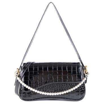 Imagem de shoowyees Bolsa feminina de ombro, bolsa Hobo moderna Y2K bolsas com 2 tiras, linda bolsa de axila para uso diário, Corrente preta + pérola