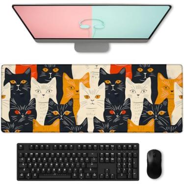 Imagem de Tapete de rato artístico para jogos de gato, tapete de mesa grande em negrito e colorido para laptop, teclado, computador, base de borracha antiderrapante, tapete de mesa estendido para escritório