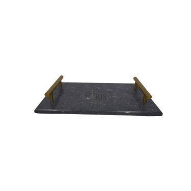 Imagem de Bandeja Decorativa de Mármore Preto e Dourado 30cm RJC0015 BTC