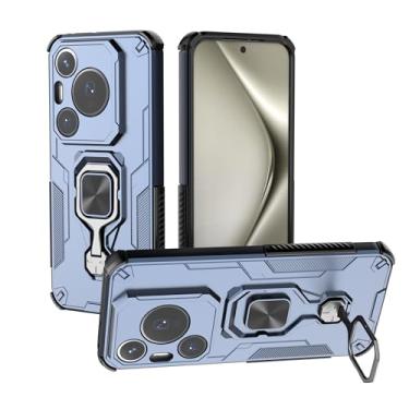 Imagem de SORAKA Capa para Huawei Pura 70 Pro com suporte de metal rotativo de 360 graus peça magnética de ferro para suporte magnético de telefone para carro azul