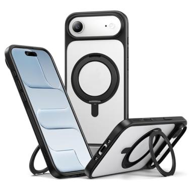 Imagem de NIMASO Capa para iPhone Air com suporte de anel giratório de 360°, compatível com MagSafe, proteção de grau militar à prova de choque, traseira fosca translúcida, capa de telefone com suporte