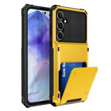 Imagem de SORAKA Capa para Samsung Galaxy A55 5G com suporte para cartão PC TPU 2 em 1 capa bumper de camada dupla à prova de choque pode conter 5 cartões amarelos