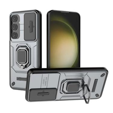 Imagem de SORAKA Capa para Samsung Galaxy S24 Plus com suporte para anel e tampa deslizante para câmera Capa Samsung Galaxy S24 Plus com placa de metal para suporte magnético Capa de camada dupla em PC e TPU