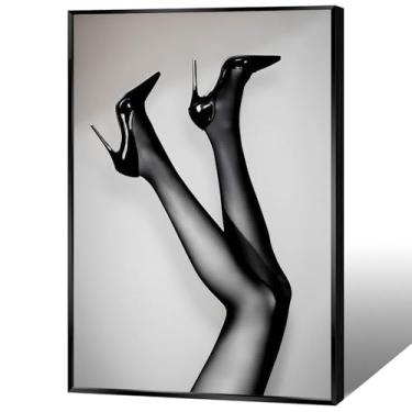 Imagem de FBKDVC Arte de parede em tela de salto alto preto e branco descolada pernas femininas sexy pôster preto e branco retrô luxo feminista impressões estéticas pintura para quarto apartamento decoração de