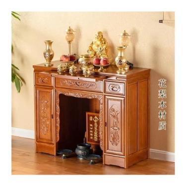 Imagem de Mesa do Altar do Santuário Mesa de madeira, mesa buda porta dupla para , deusa da misericórdia, deus riqueza, oferta, altar doméstico, incenso, armário chinês