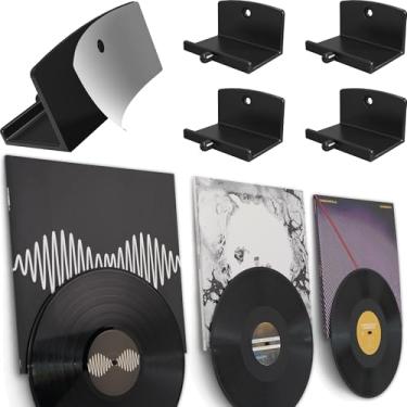 Imagem de Modern JP Suporte de parede de vinil adesivo (pacote com 4) – álbum de exibição dupla e disco, suporte de disco de fixação forte, fácil instalação segura para gravação, suporte de parede de álbum para