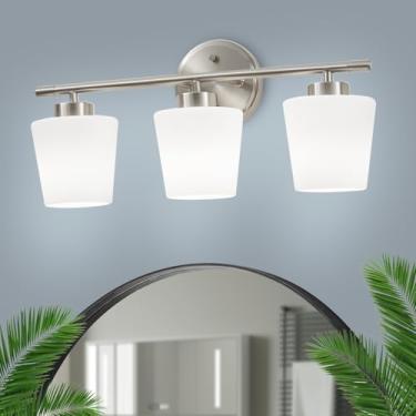 Imagem de NEDYZOG Luminária De Penteadeira Em Níquel Escovado 2025 Para Banheiro, 3 Luminárias De Banheiro Sobre Espelho, Vidro Leitoso, Luminária De Maquiagem Para Chuveiro, Arandela De Parede Estilo Fazend