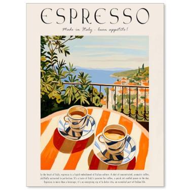 Imagem de MWZUPQ Pôster vintage café expresso comida italiana arte de parede moderna aconchegante viagem bebida impressão retro cozinha decoração de parede para cafeteria casa quarto 20 x 25 cm sem moldura