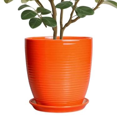 Imagem de EPFamily Vaso de cerâmica - Vaso de 25 cm para ambientes internos e externos, plantadores modernos com orifício de drenagem e pires, vaso grande redondo, decoração de casa de pátio, presentes de
