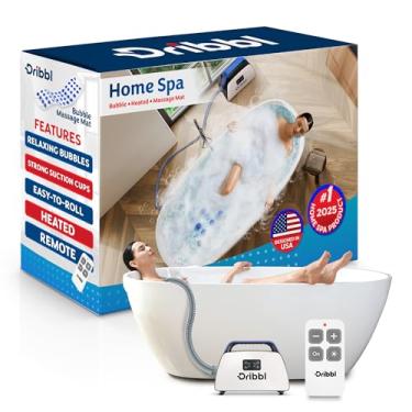 Imagem de Dribbl Tapete elétrico de banheira de massagem com bolhas – Tapete de spa antiderrapante à prova d'água para banheira de hidromassagem com aquecedor, bomba de ar motorizada e controle remoto, massagem