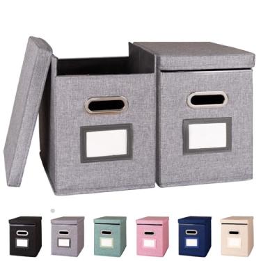 Imagem de ComfortKeeper Pacote com 2 organizadores de pastas de arquivos suspensos com tampa, caixa de armazenamento de arquivos de tecido tamanho carta dobrável, suporte portátil de documentos de escritório