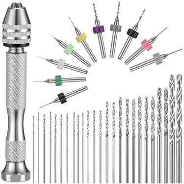 Imagem de Mudder Conjunto de brocas manuais de 36 peças, inclui torno de pino, mini e brocas giratórias para escultura artesanal, broca PCB de 0,3 a 1,2 mm (prata)