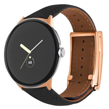 Imagem de Feigand Pulseiras de couro compatível com Google Pixel Watch 3 de 41 mm/2/1, pulseiras de substituição de couro genuíno para mulheres e homens (preto)