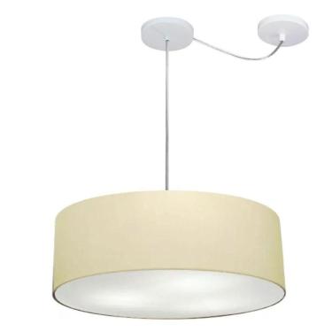 Imagem de Lustre Pendente Cilíndrico Com Desvio De Centro Vivare Md-4222 Cúpula Em Tecido 45x15cm - Bivolt Algodão-crú 127/220v