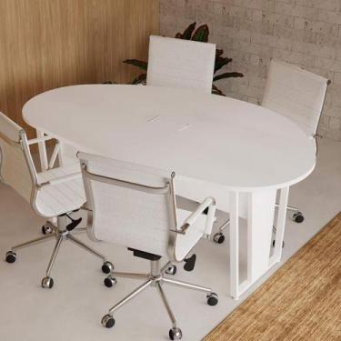 Imagem de Mesa de Escritório Orgânica 180cm c/ 1 Cx Tomadas F5 Office, Branco