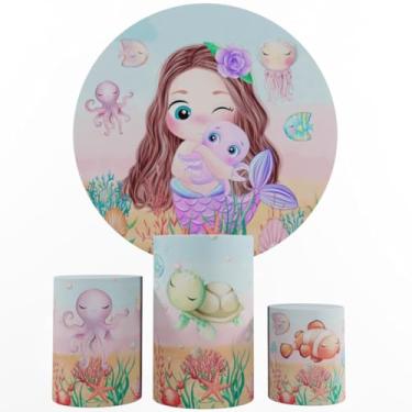 Imagem de Kit Decoração Festa, Painel Sereia Baby + Trio Capas De Cilindros